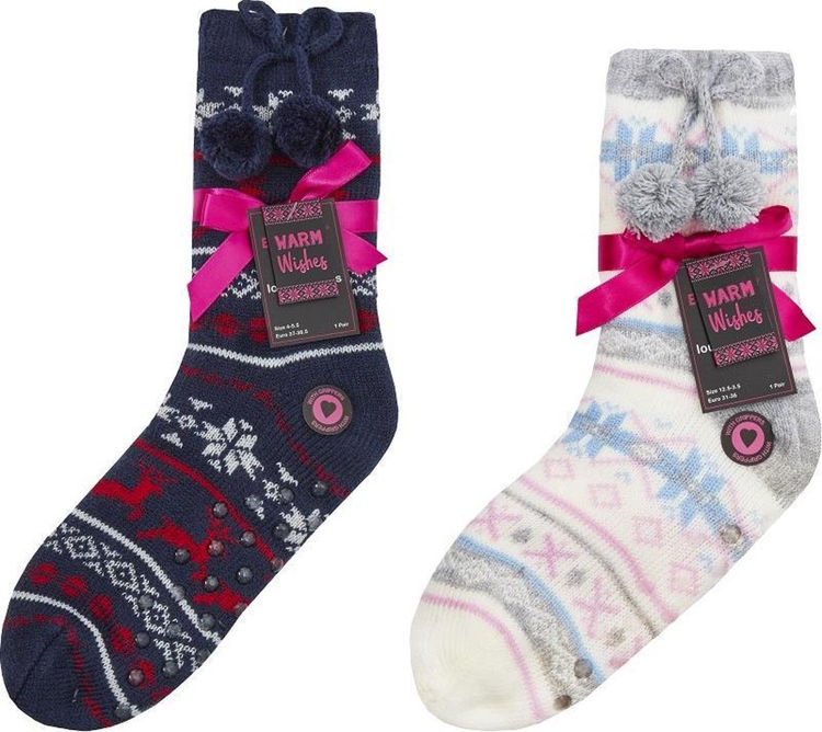 Picture of 43B620-LADIES/ GIRLS 1 Pair Fair isle Lounge Socks-grippers